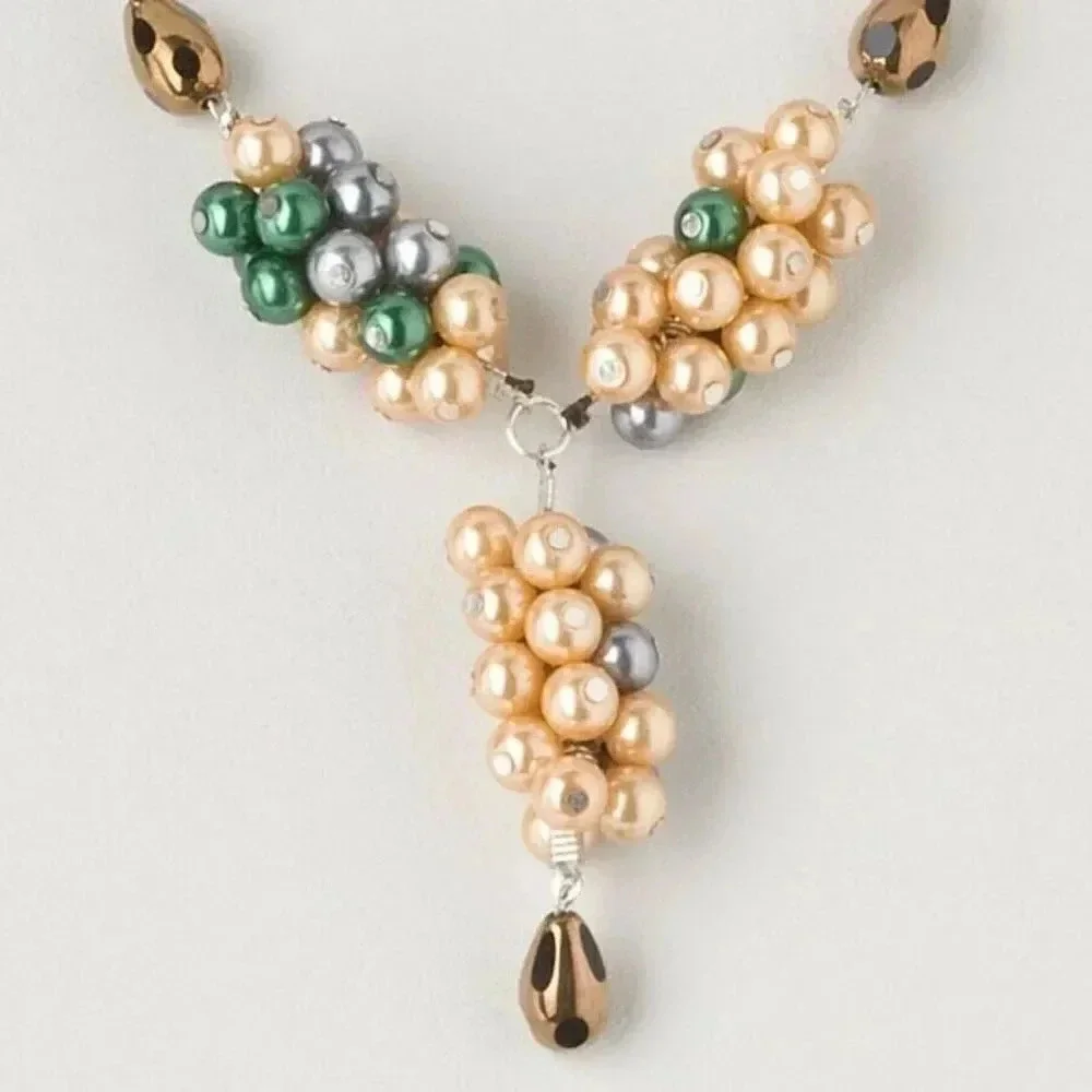 Handcrafted Glass Pearl Color Jumble Y Pendant Necklace